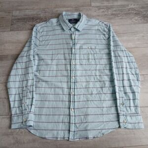 Vineyard Vines Mens Slim Longshore Shirt L Blue Striped Cotton Linen Casual